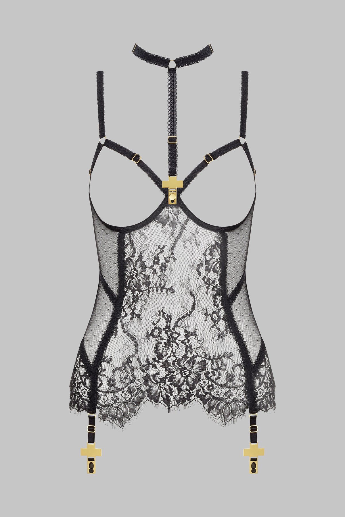 Corsetto aperto con giarrettelle Croce e harness - Inspiration Divine