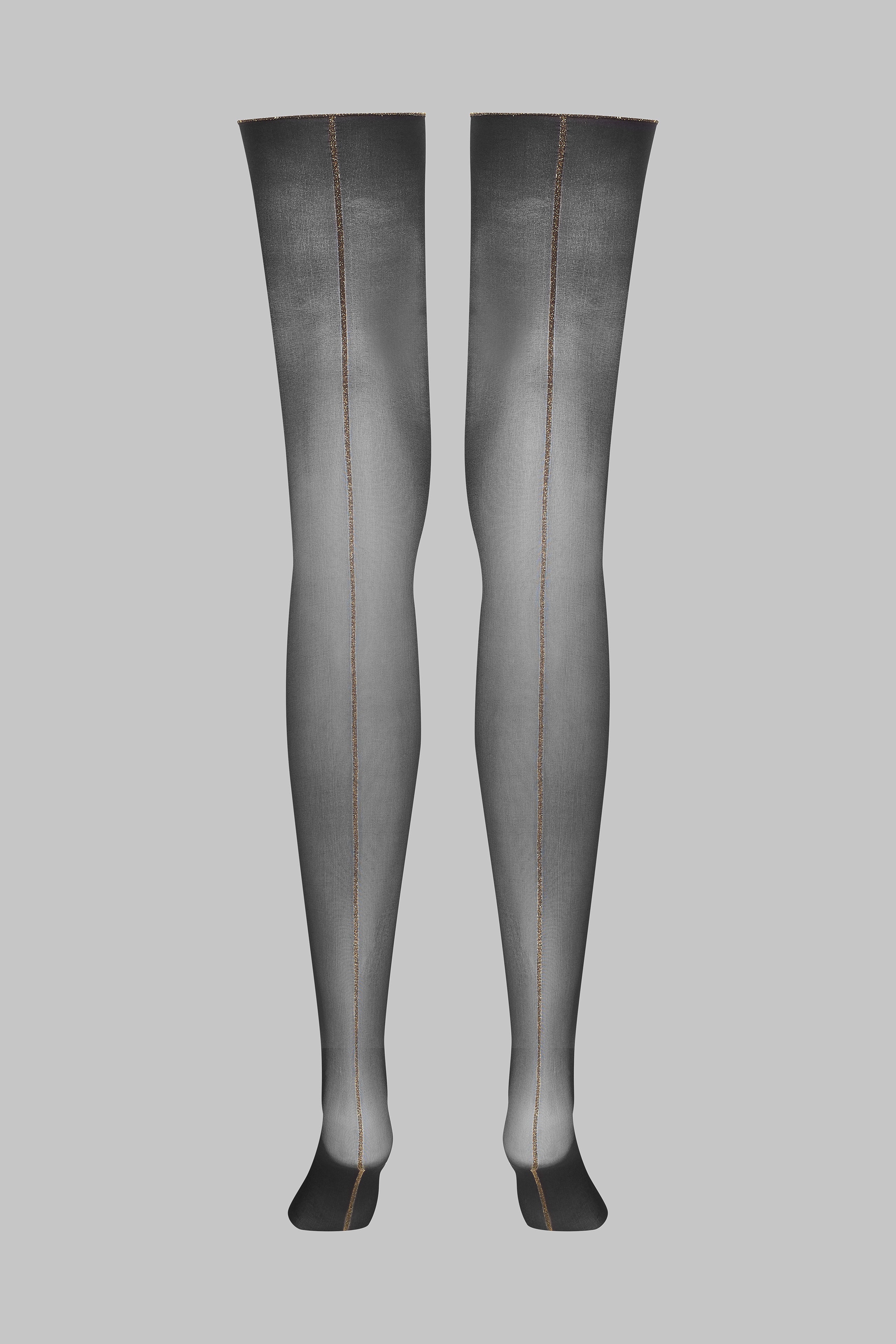 Cut and curled lurex back seamed stockings 20D - Black/Gold - LEGWEAR