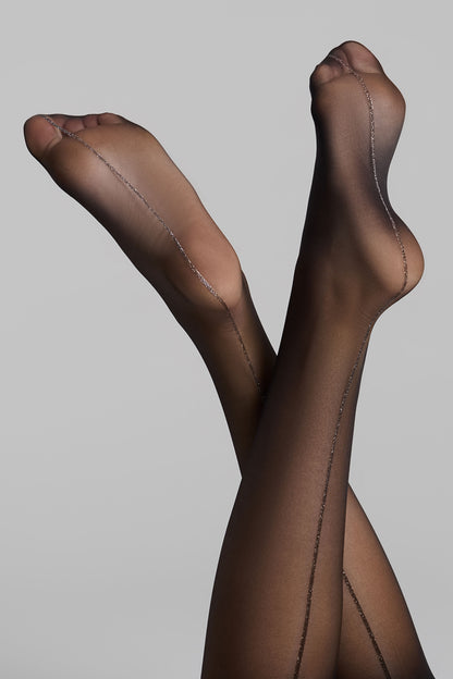 Bas coupés roulés coutures Lurex 20D - Noir/Argent - Legwear