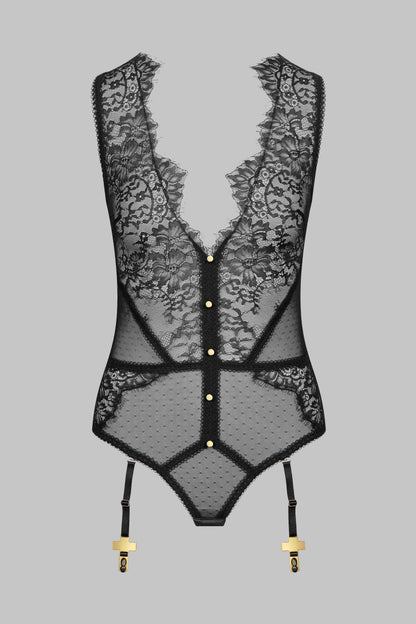 Stringbody mit Strumpfhaltern Kreuz - Inspiration Divine