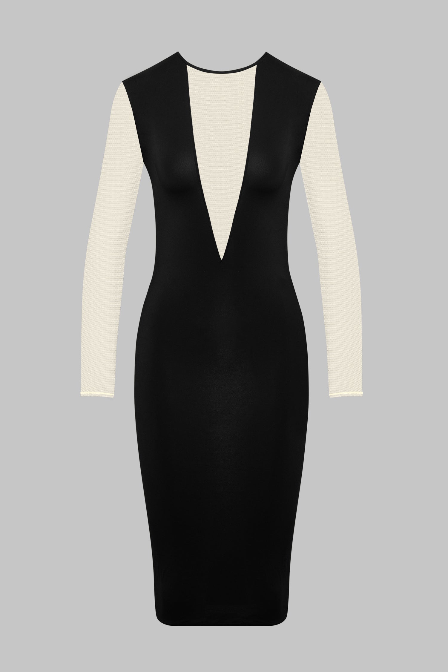 Abito midi con scollo a V e maniche lunghe - Pure Tentation