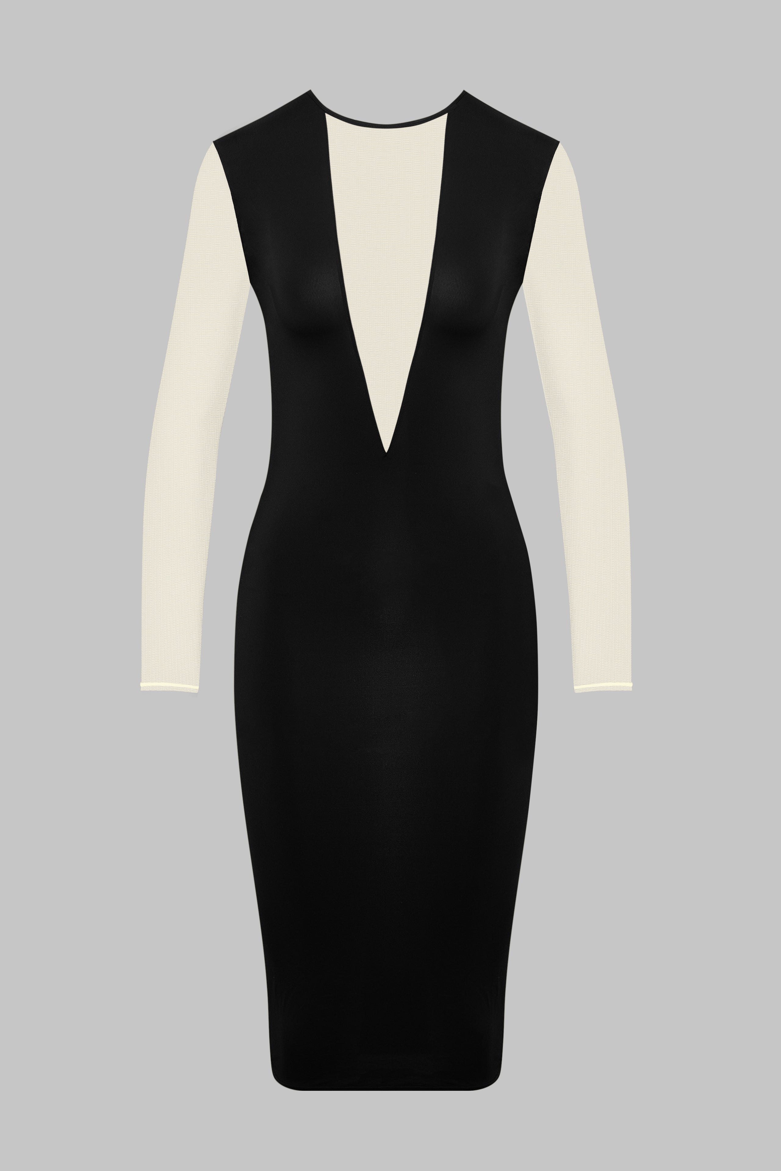 Abito midi con scollo a V e maniche lunghe - Pure Tentation