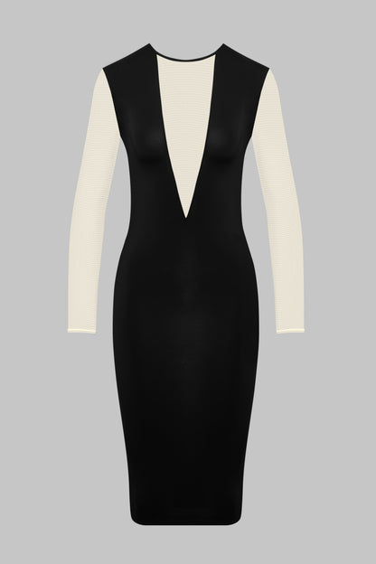 Abito midi con scollo a V e maniche lunghe - Pure Tentation