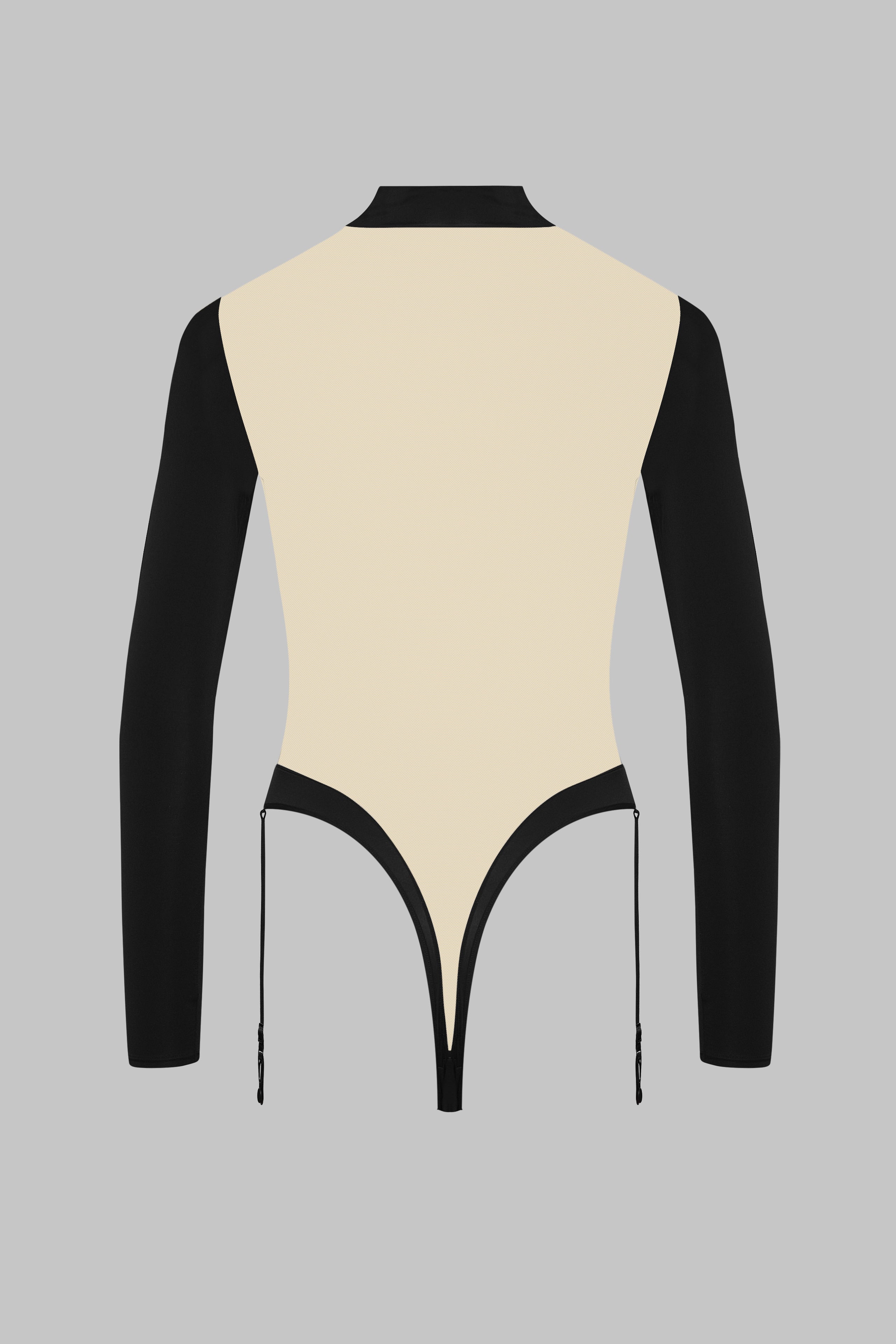 Body string col V manches longues porte-jarretelles - Pure Tentation