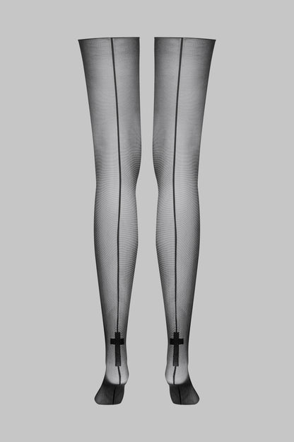 Cut and curled back seamed stockings with cross 20D - LEGWEAR