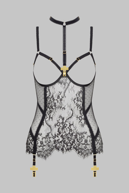 Corsetto aperto con giarrettelle Croce e harness - Inspiration Divine