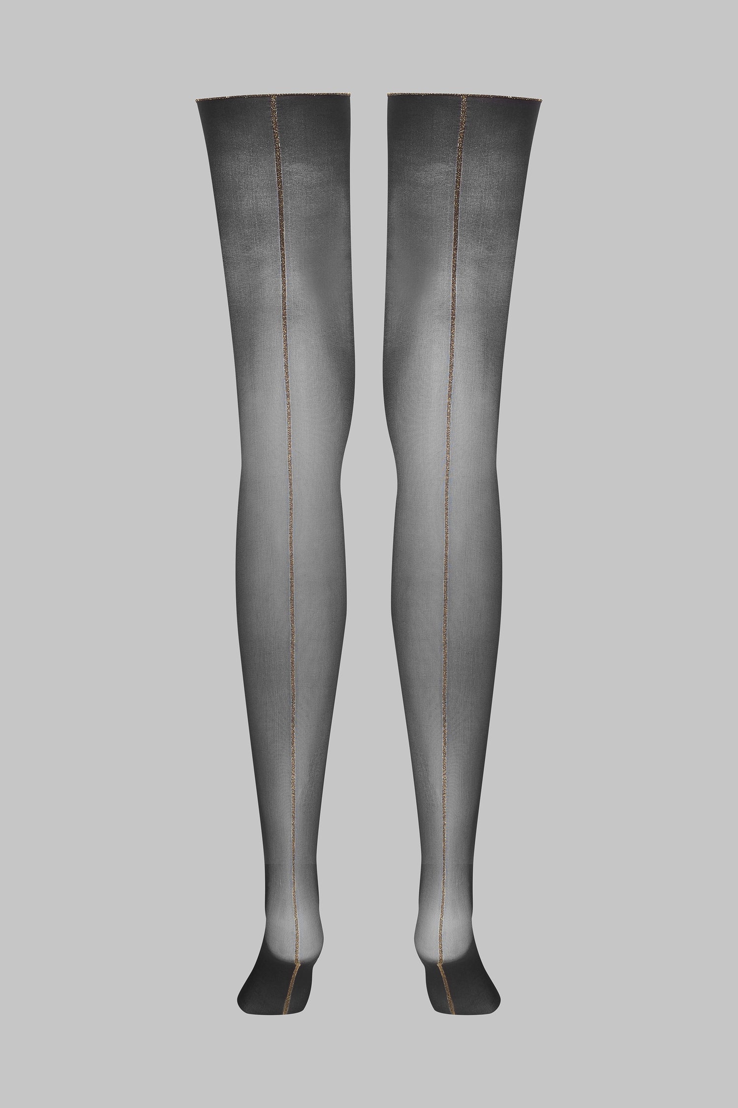 Calze tagliate arrotolate con cuciture in Lurex 20D - Nero/Oro - Legwear