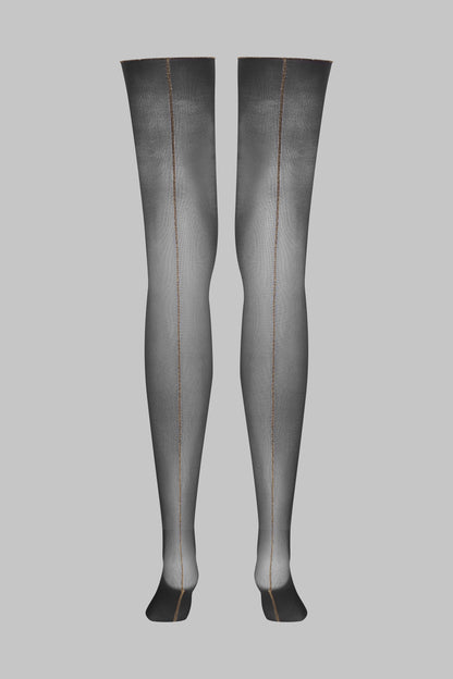 Cut and curled lurex back seamed stockings 20D - Black/Gold - LEGWEAR