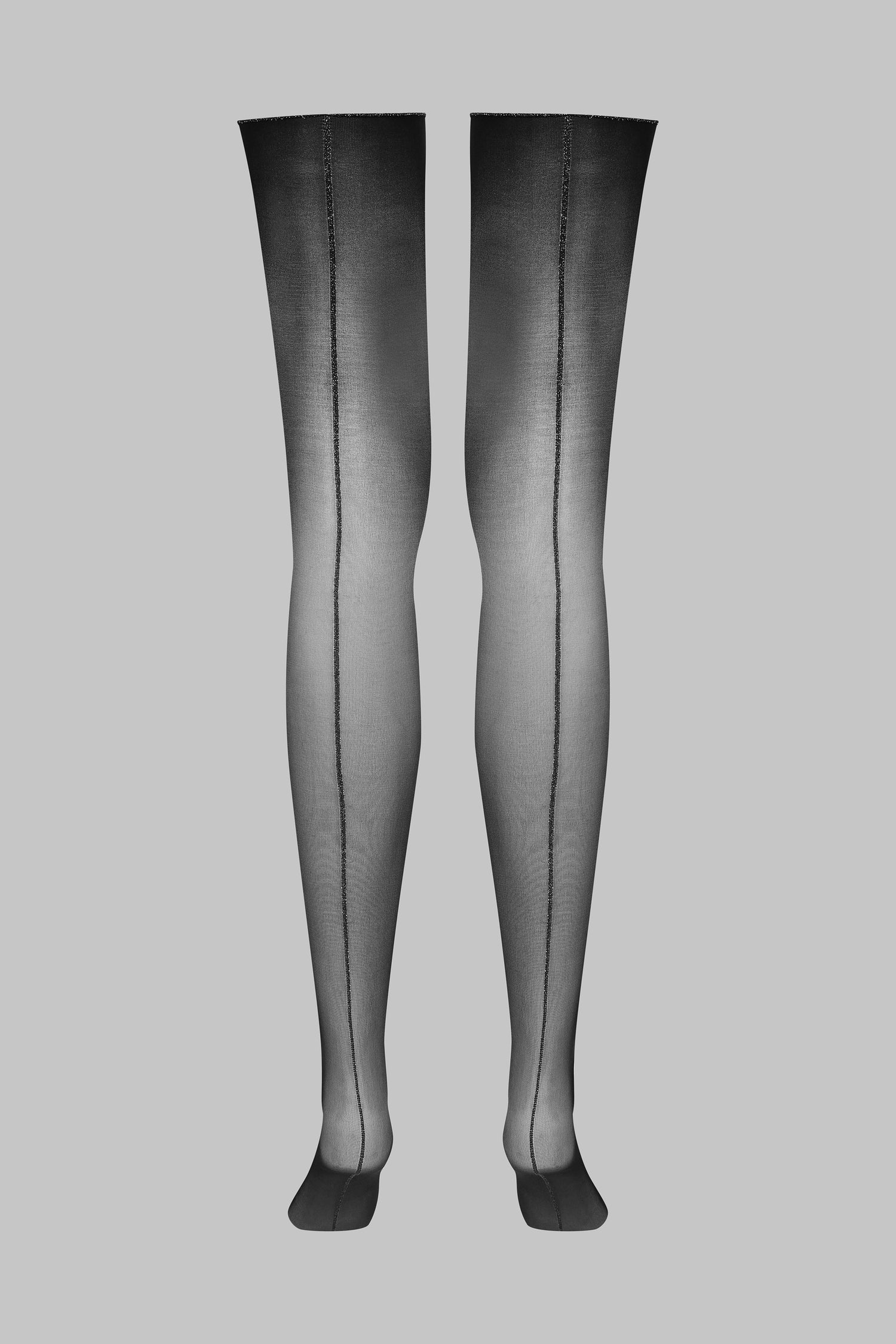 Calze tagliate arrotolate con cuciture in Lurex 20D - Nero/Argento - Legwear
